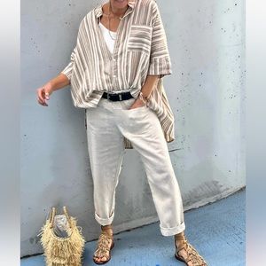 100% linen fisherman pants